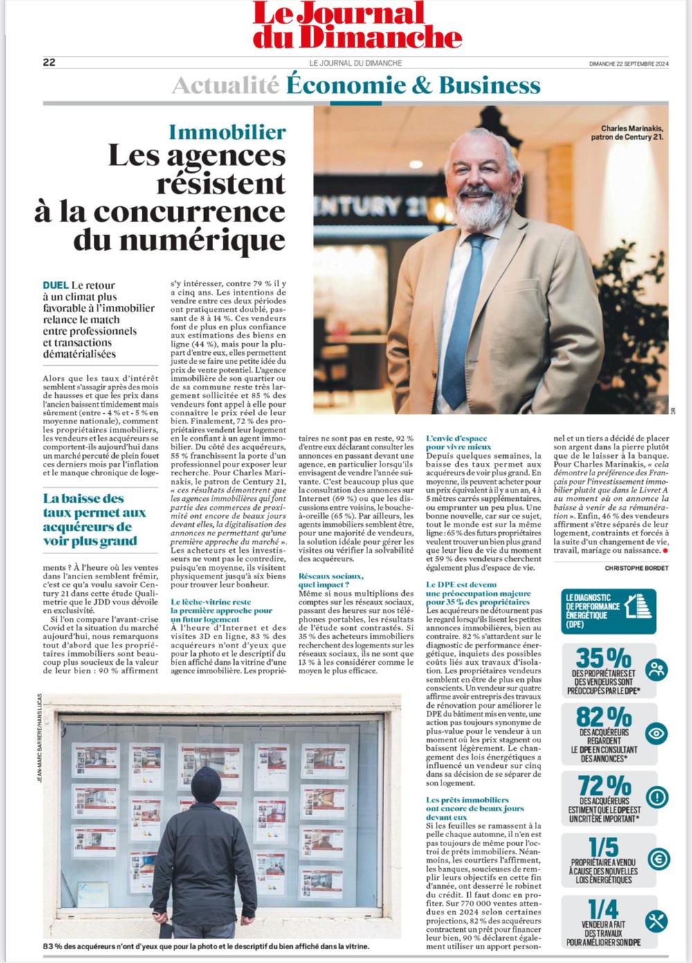 Article du JDD Sur les agences immobilières traditionnelles qui sont au centre des besoins des particuliers 